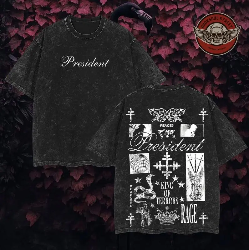 President Band Washed Double-Sided Tee – Vintage Grunge Style, Oversized Tshirt, Soft Heavyweight Cotton, Alt Rock Streetwear for Music Lovers. A perfect TikTok viral shirt for fans of underground and alternative scenes.