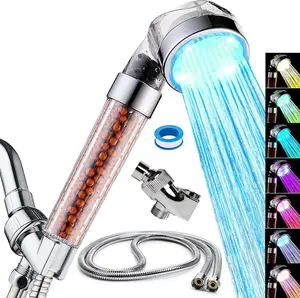 LED Handheld Shower Head Set with Filtration, Automatic 7-color Changing Shower Head Kit, High Pressure Handheld Shower Head with Hose and Bracket, Water Saving Showerheads with Filtration Beads