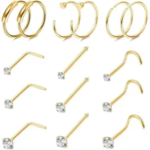 FINREZIO 15PCS 22G 20G 18G Surgical Steel Nose Rings Hoop Studs Cartilage Earrings Body Piercing Jewelry 1.5mm 2mm 2.5mm CZ Daily