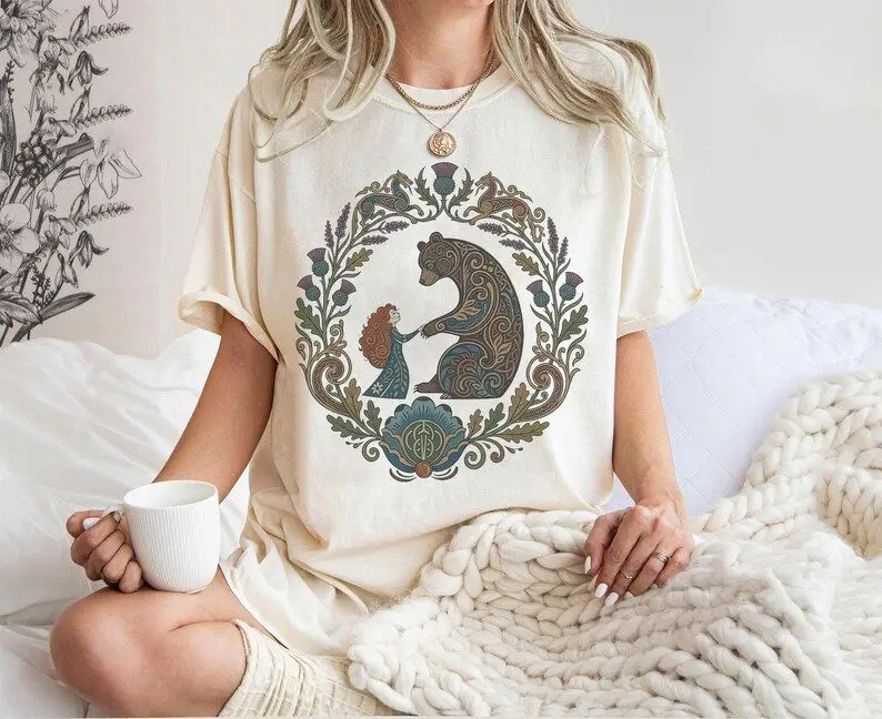 Retro Pixar Brave Floral Comfort Color Shirt, Merida Princess And Elinor Queen Bear Tee, WDW Family Trip Tee