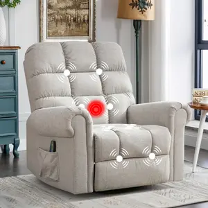 [Springtok Deal] Ebello Manual Overstuffed Swivel Rocker Recliners with Massage and Heat, White Comfort Luxury