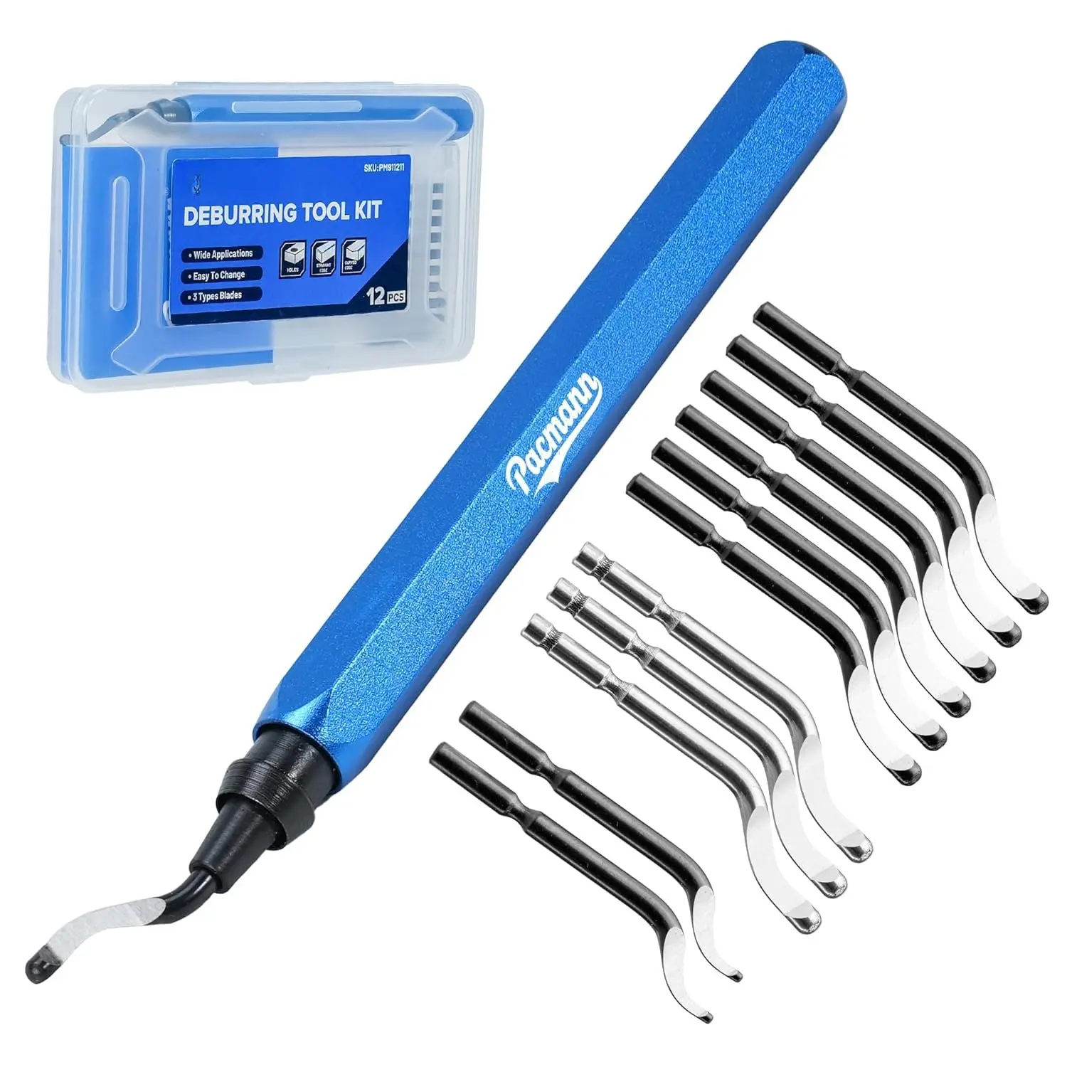 Alloy Deburring Tool Kit with 6 M2-HSS & Carbon Steel Blades, 2 Count M2-HSS Small-Hole Blades, 360° Rotating Design for Effortless Deburring, Multi-Materials Handling, Efficiently Managing Complex Shapes