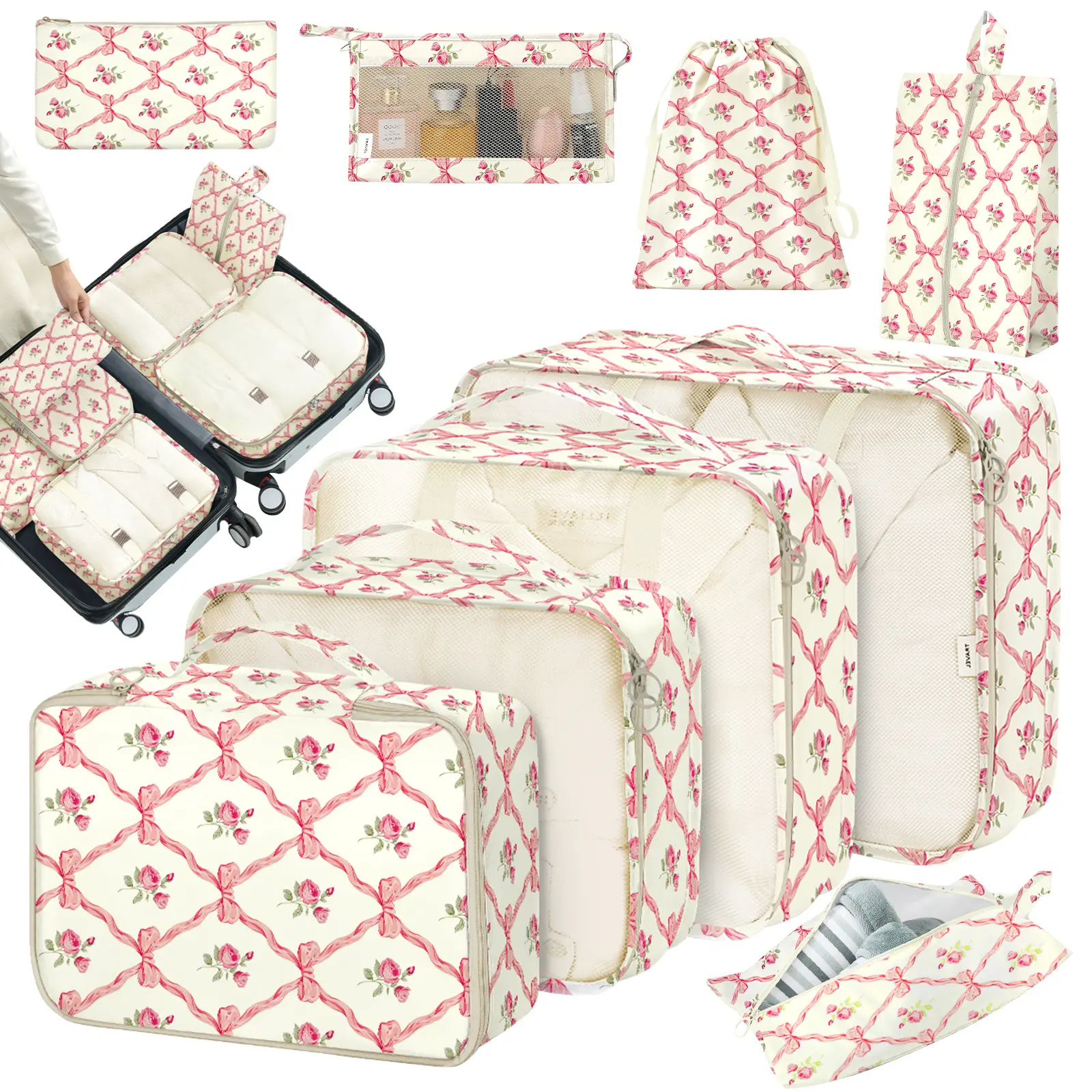 8 Set Portable Travel Storage Bag Set, Travel Clothes Organizer, Travel Cosmetic Storage Bag Set for Clothing & Shoes & Underwear, Perfect for Luggage and Suitcase Packing, Lightweight Travel Organizer Bags for Women & Men