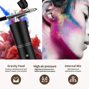 Portable Nail Art Airbrush Compressor Pump, Mini Water Bottle Refillable Spray Gun, Easy-To-Use Makeup Tool for Models & Nails, Power Airbrush Tool