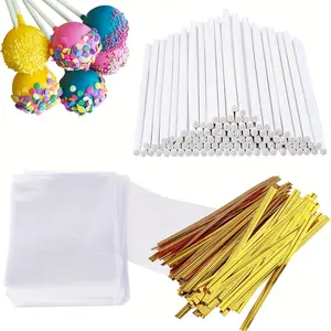 Lollipop cake stick packaging set, including packaging bag, paper dessert stick and twist band.