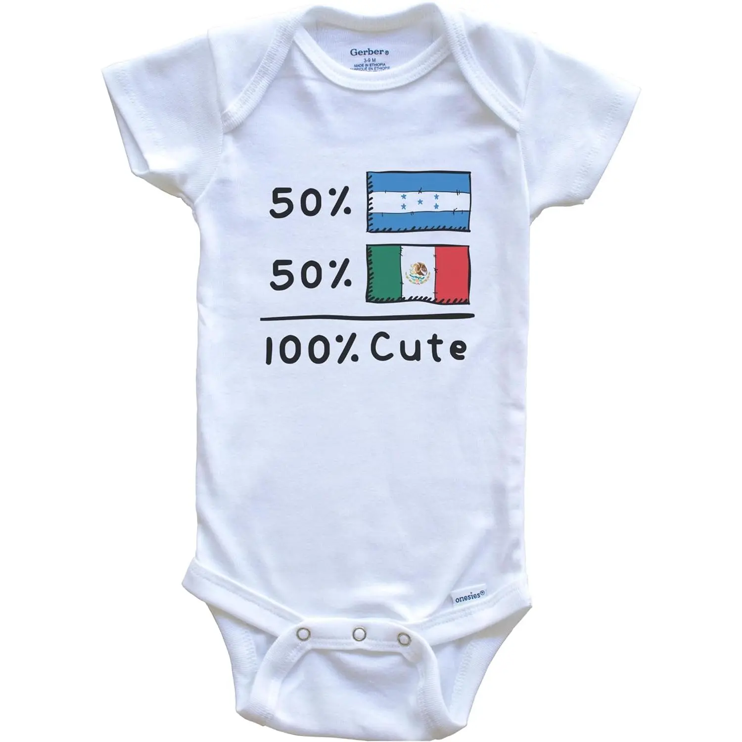50% Honduran Plus 50% Mexican Equals 100% Cute Honduras Mexico Flags Baby Bodysuit
