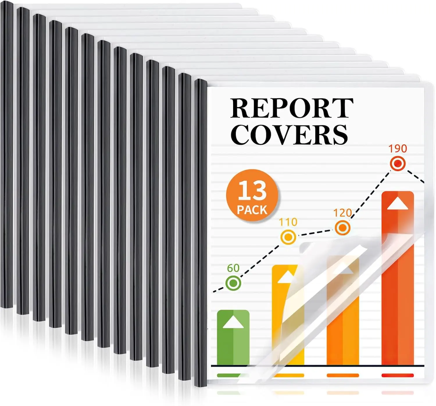 13 Pack Report Covers with Sliding Bar, Clear Report Covers for Letter Size | Letter Size Paper, Presentation Folders Resume Document Covers for School Office, Black