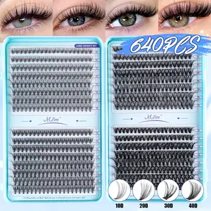 640 Cluster DIY Fluffy False Eyelashes Set, D Curl Mixed Length 10-16mm, Reusable, Easy to Apply, Suitable for Beginners & Daily Wear, Cosmetic