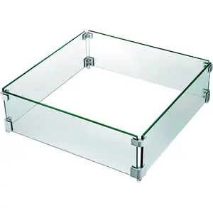 Father's Day Gift VEVOR Square Fire Pit Wind Guard, 19" x 19" x 6" Glass Flame Guard, Fire Wind Guard Fence with 5/16 Inch Thickness Clear Tempered Glass and Non-Slip Feet, for Propane, Gas, Fire Pits Pan/Table