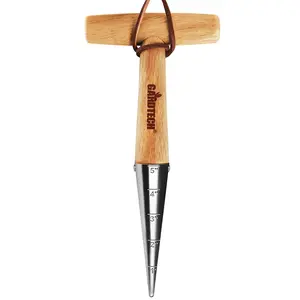 Gardtech Hand Dibber with Wooden Handle Chrome Coated Stainless Steel Head Lightweight Sturdy Bulb Planter for Tulip Daffodil Crocus Garden Tool Dibber 2023 Upgrade