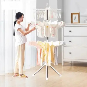 Rotating Three-Tier Floor Standing Clothes Rack, Foldable Baby Clothing Socks Drying Stand, Space-Saving Storage Solution, Laundry Drying Rack