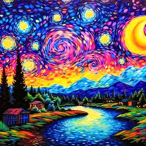 Starry Night Mountain DIY Diamond Arts Colorful Painting Kit, DIY 5D Diamond Arts Colorful Painting Kit for Beginner, Wall Art Decor for Home