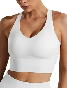 Wingslove Women Comfortable Wireless Seamless Full Coverage Bra Soft Workout Crop Tank Top Built-in Cups Cross Back Sports Bra