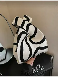 1 Geometric Pattern Crochet Tote Bag Mini Beach Bag for Vacation Summer Must Have Stylish Handbag Travel Accessories Textured Bag