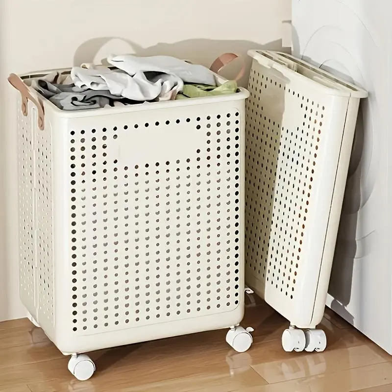 Rectangular Oxford Cloth Foldable Portable Laundry Basket with Wheels - Floor Rolling Multifunctional Home Laundry Tool for Bathroom