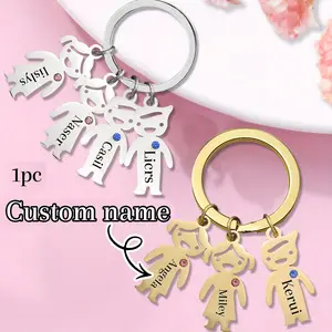 Personalized birthstone custom keychain, custom gold/silver figure keychain, customizable stainless steel name keychain, keyring with 1-5 children's names, suitable for men and women, custom family keychain, gift for mother, custom name keychain, birthday