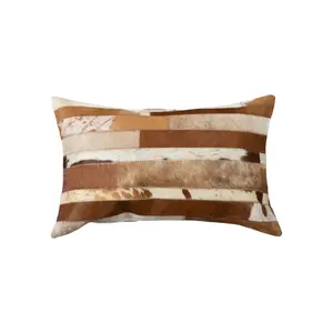 HomeRoots 544630 12 x 20 in. Brown & White Patchwork Cowhide Lumbar Throw Pillows - Set of 2