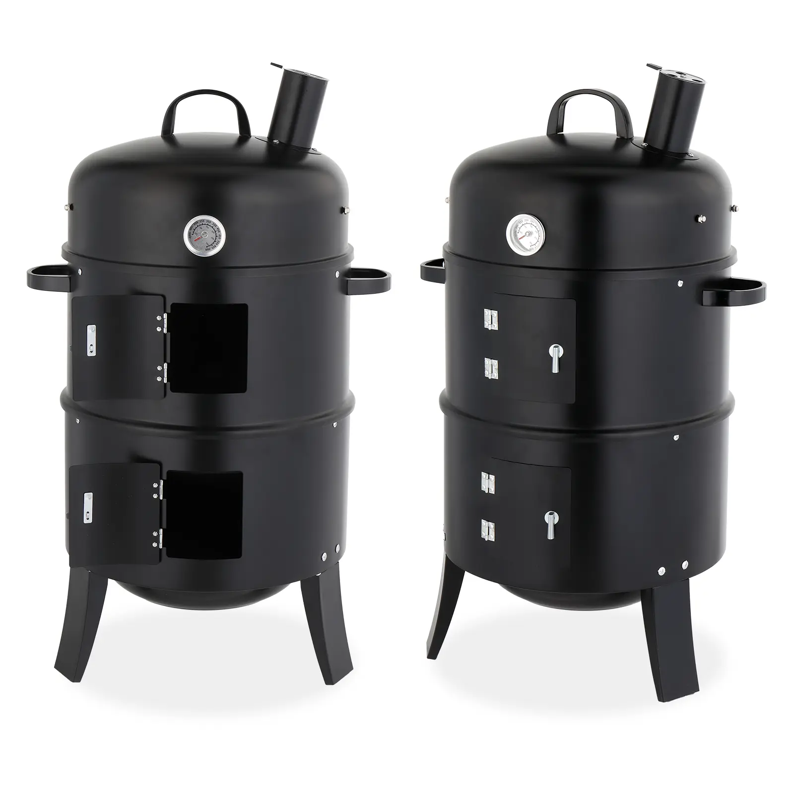 3-in-1 Vertical Charcoal Smoker Grill, 16/18-in Round Outdoor BBQ Smoker with 2-Tier Cooking Grates, Built-In Thermometer, Adjustable Air Vent, Dual Access Doors for Backyard, Camping