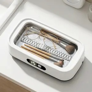 Ru Ultrasonic Cleaner Machine 304 Stainless Steel Tank Sonic Cleaning Device for Eyeglasses Rings Watch Bands Dentures Retainers Coins Makeup Tools and Small Metal Parts Home and Travel Use