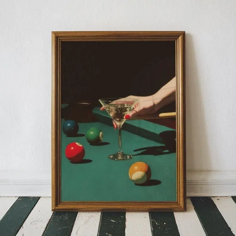 Vintage Dive Bar Wall Poster - Customizable Anime Vintage Wall Art, Artistic Billiard Ball Prints, Retro Martini Theme, Eco-Friendly High-Res Shiny Ink Paper, Fade-Proof Vibrant Colors, Kid Room Bathroom Decor, Multi-Size Home Decor Posters & Prints