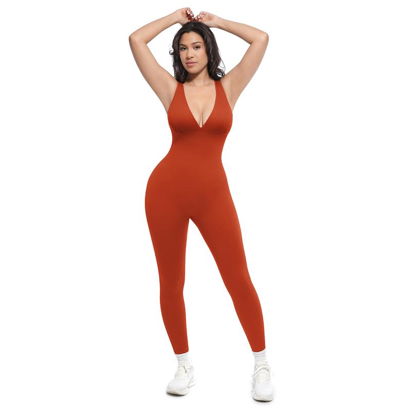 Shapellx Deep V Ribbed Fabric Shapewear Jumpsuit with Waist Control