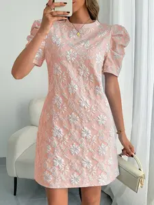2026 Summer New Slim Fit Floral Knee-Length Dress, Fashionable Commuter Casual Versatile Dress, Stylish Office Wear, Women's Elegant Dresses, Womenswear