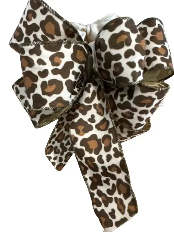 Large Spot Leopard Print Wire Edge Ribbon - 2.5 in x 10 yd, Classic Modern Sewing Accessory, Durable for Gift Wrapping, DIY Crafts