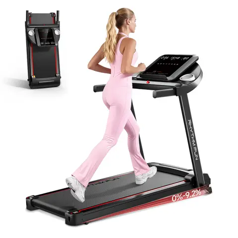 RHYTHM FUN Smart Foldable Frame Walking Treadmill - 41.7" Wide Belt, WiFi-Enabled, Manual Incline, App Syncing, 8 MPH Max Speed, 300 lbs Capacity, Multifunctional Home Fitness Equipment for Personalized Workouts