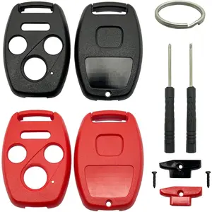 New Upgrade 2 Pack Key Fob Shell Case Replacement Fits for Honda Accord 2003-2012 / Civic EX 2006-2013 / Pilot 2009-2015 / CR-V 2005-2006 4 Button Keyless Entry Car Remote Cover (Black + Red)