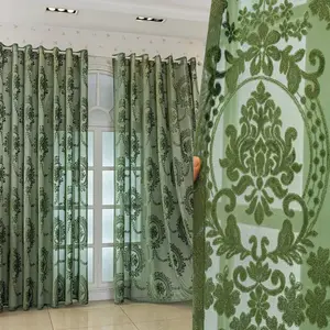 1pc 2026 Trend Luxury Sage Green Cut Velvet Floral Medallion Sheer Curtains Grommet Top Light Filtering Privacy Protection For Living Room, Bedroom & Dining Room Decor Window Curtain