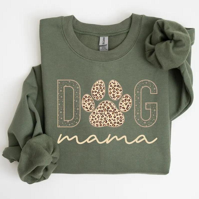 [Made In USA] Dog Mama T-Shirt / Sweatshirt / Hoodie, Leopard Print Dog Mama Shirt, Cute Dog Lover Hoodie, Pet Mom Crewneck Tee, Full Color, Top Womenswear, Top Menswear