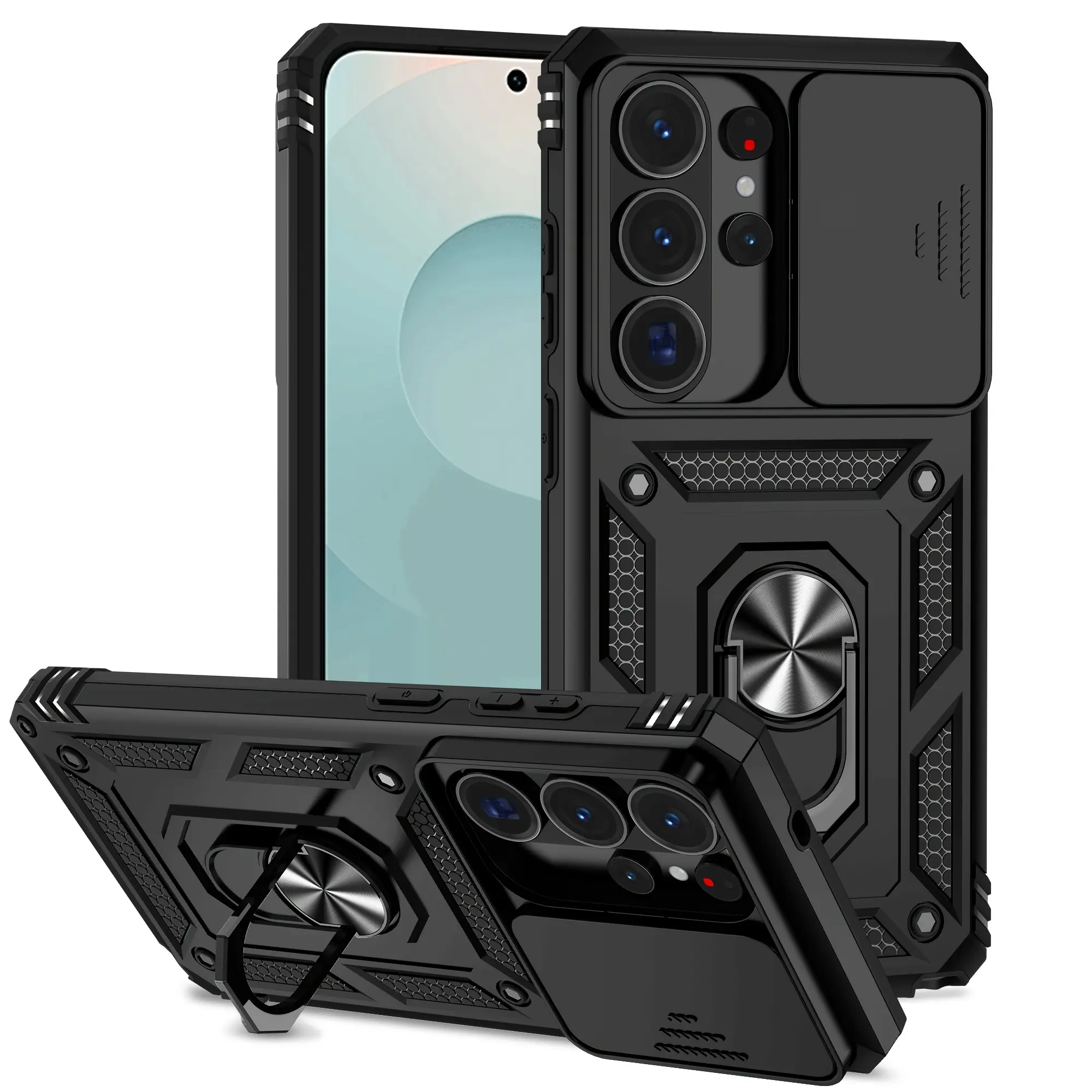 360-Degree Rotating Magnetic Metal Ring Smartphone Case with Retractable Stand, Non-Slip Anti-Fall Cover, Phone Accessory for iPhone 17/16/15/14/13/12/11 Pro Max, Samsung Galaxy S21-S26 Plus Ultra FE/A35/A36, MOTORAZR 40/50/60