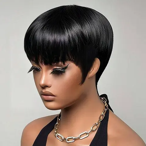 [LIVE SUPER FLASH DEAL] West Kiss Short Straight Machina Made Bob Wig With Bangs Human Hair Beginner Friendly for Women Updo Hair Accessories