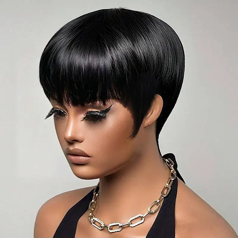 [LIVE SUPER FLASH DEAL] West Kiss Short Straight Machina Made Bob Wig With Bangs Human Hair Beginner Friendly for Women Updo Hair Accessories