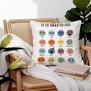 18 Inch It Is Okay to Feel Emotion Pillow Cover, Mental Health Awareness Emoji Throw Pillowcase, Dual Color Soft Cushion Cover for Sofa Couch Bedroom, Ideal Gift for Anxiety Relief & Self Care