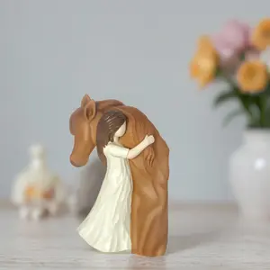 Small Hand-Painted Resin Sculpture Girl Hugging Horse, Multifunctional Indoor Outdoor Art, Artistic Decorative Figurines, Statues, Collectible Room Decor, Sculpture Desk Decor, Perfect Gift for Equestrian Lovers, Birthday Present, Resin Animal Sculptures
