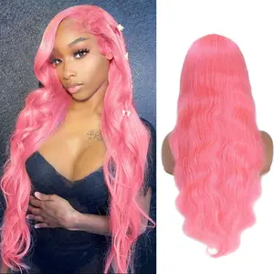 Pink Lace Front Wig Human Hair Body Wave 13x6 Hd Lace Frontal Wigs Glueless Pre Plucked with Baby Hair for Women 180% Density Red Pink Colored 32 Inch