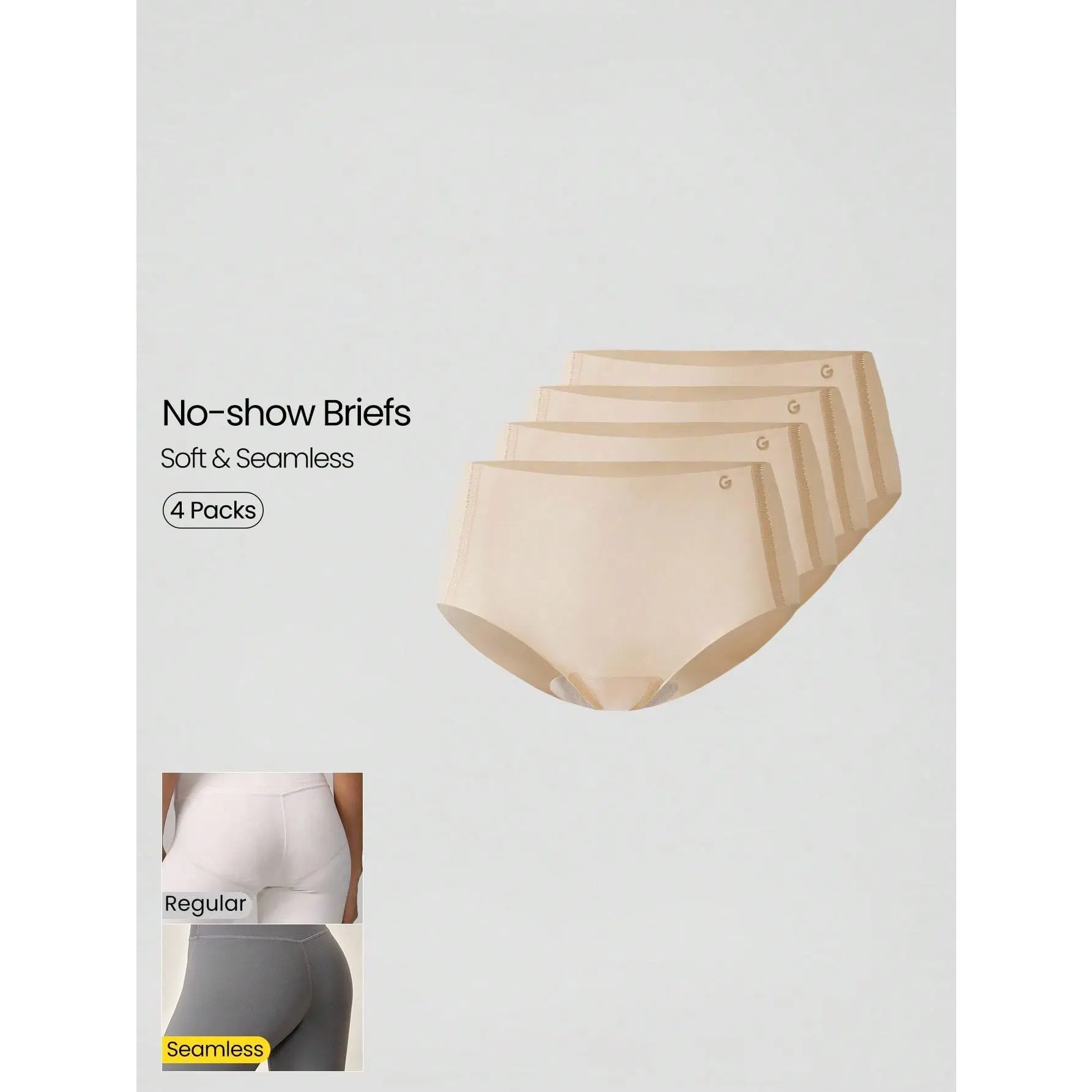 GLOWMODE 4 Pack Lightweight Breathable Sweat-Wicking Mid-Waist Full Coverage Seamless No-Show Underwear Daily Workout