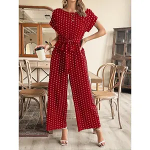 Women's Polka Dot Print Jumpsuit, Elegant Fashionable Casual Jumpsuit Suitable for Daily Outdoor Wear, Women's Four Seasons Clothing