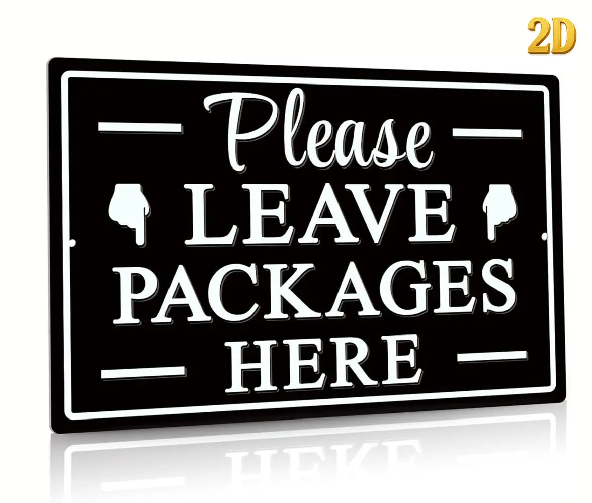 Please Leave Packages Here Metal Sign, Package Delivery Decor, Indoor/Outdoor Use for Front Door, Business, 12x8 Inches Aluminum