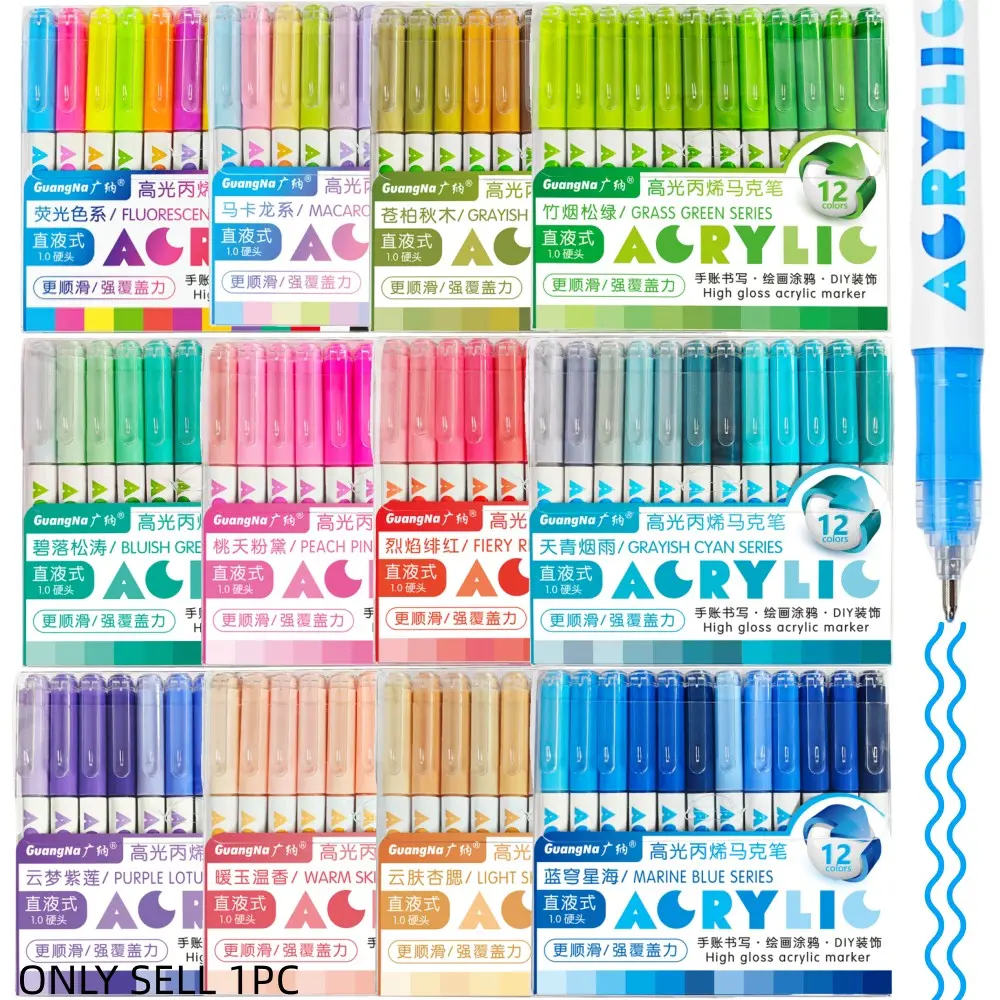 GuangNa High Gloss Acrylic Markers, Markers For Coloring, 1mm Bullet Nib Acrylic Paint Pens, Paint Pens Set, Art Markers Set, Bright Colors, Big Capacity ink, For Rock Painting, Canvas, Wood, Glass, Ceramic, Gift For Back To School