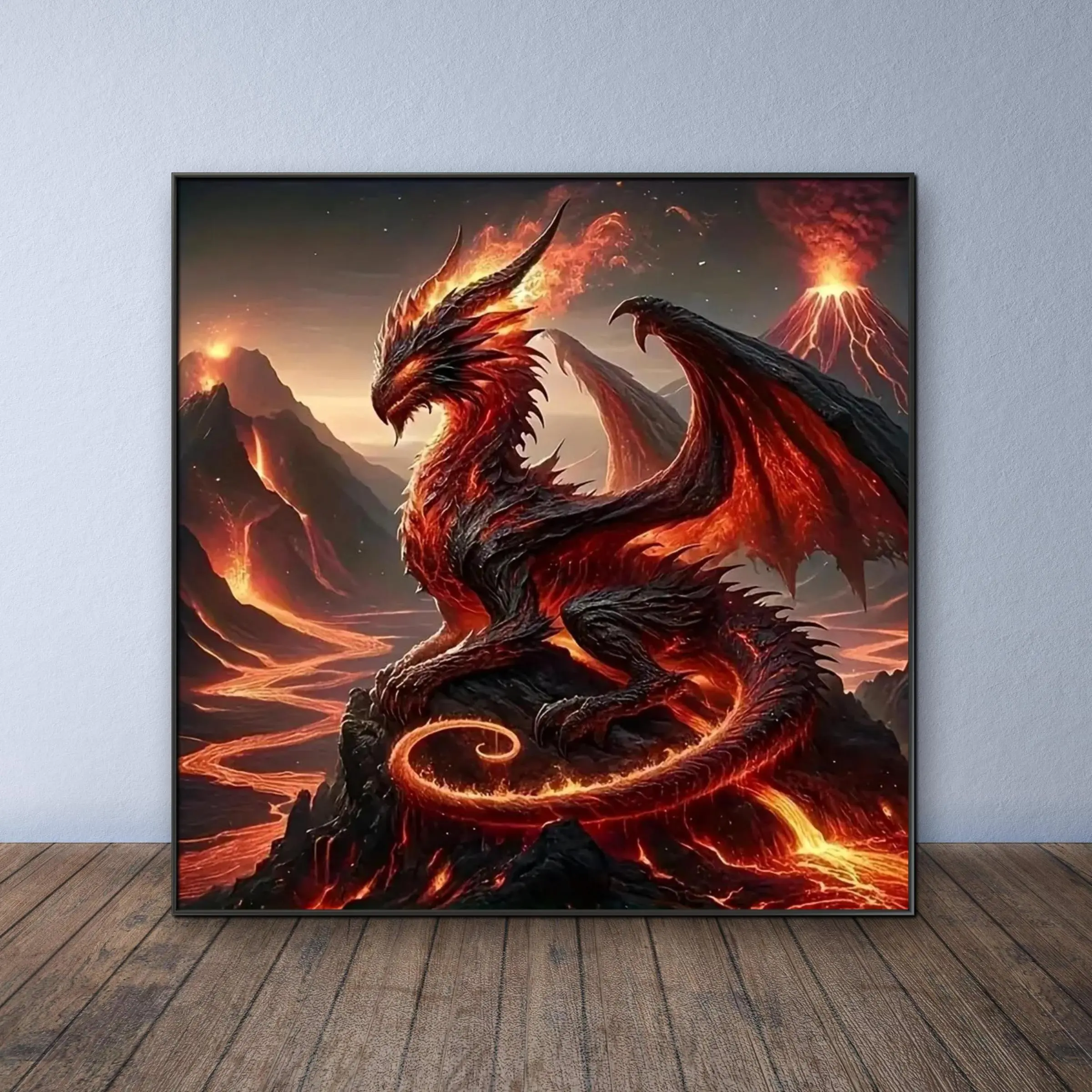 Fire Dragon Pattern Diamond Arts Colorful Painting Kit without Frame, DIY 5D Diamond Arts Crafts Kit, Wall Art Decor for Home
