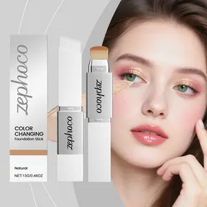Zephoco Natural Color Two in One Color Changing Foundation Make-up Stick Light Moist Non-Sticking Thin Transparent Formula with Mineral Oil & Beeswax 13g