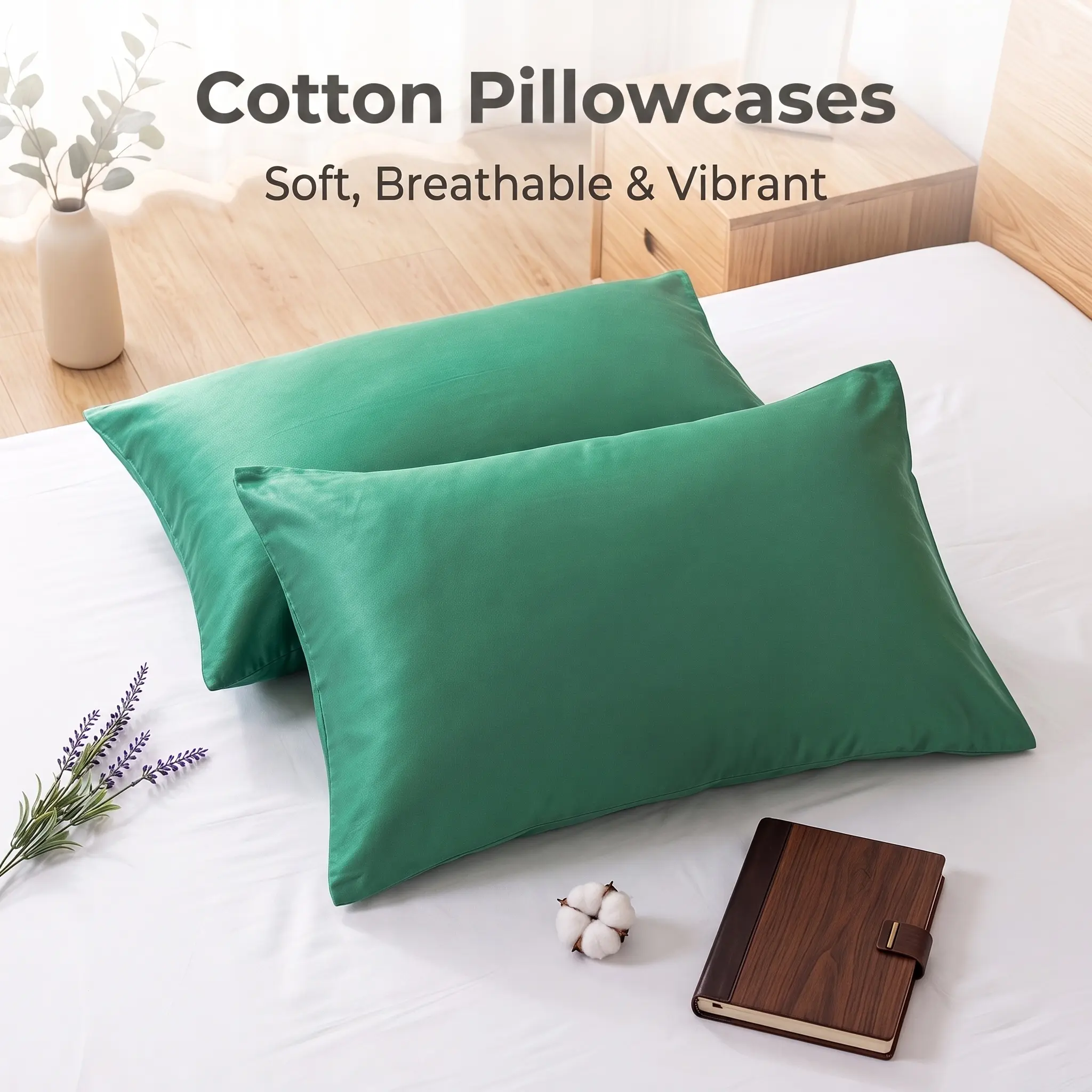 Bedsum 2 Pieces 500 Thread Count Egyptian Cotton  Pillowcases - Soft and Breathable Envelope Closure Pillow Cases