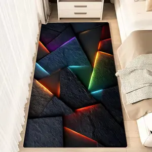 1pc Geometric Cyberpunk Neon Fluffy Minimalist Area Rug, Polyester 100% Flannel Carpet, Non-Slip Rectangle Floor Mat for Living Room, Bedroom, Kitchen, Office, Entryway, Bedside Rug | Washable Carpet Mats, Holiday Home Decor Gift