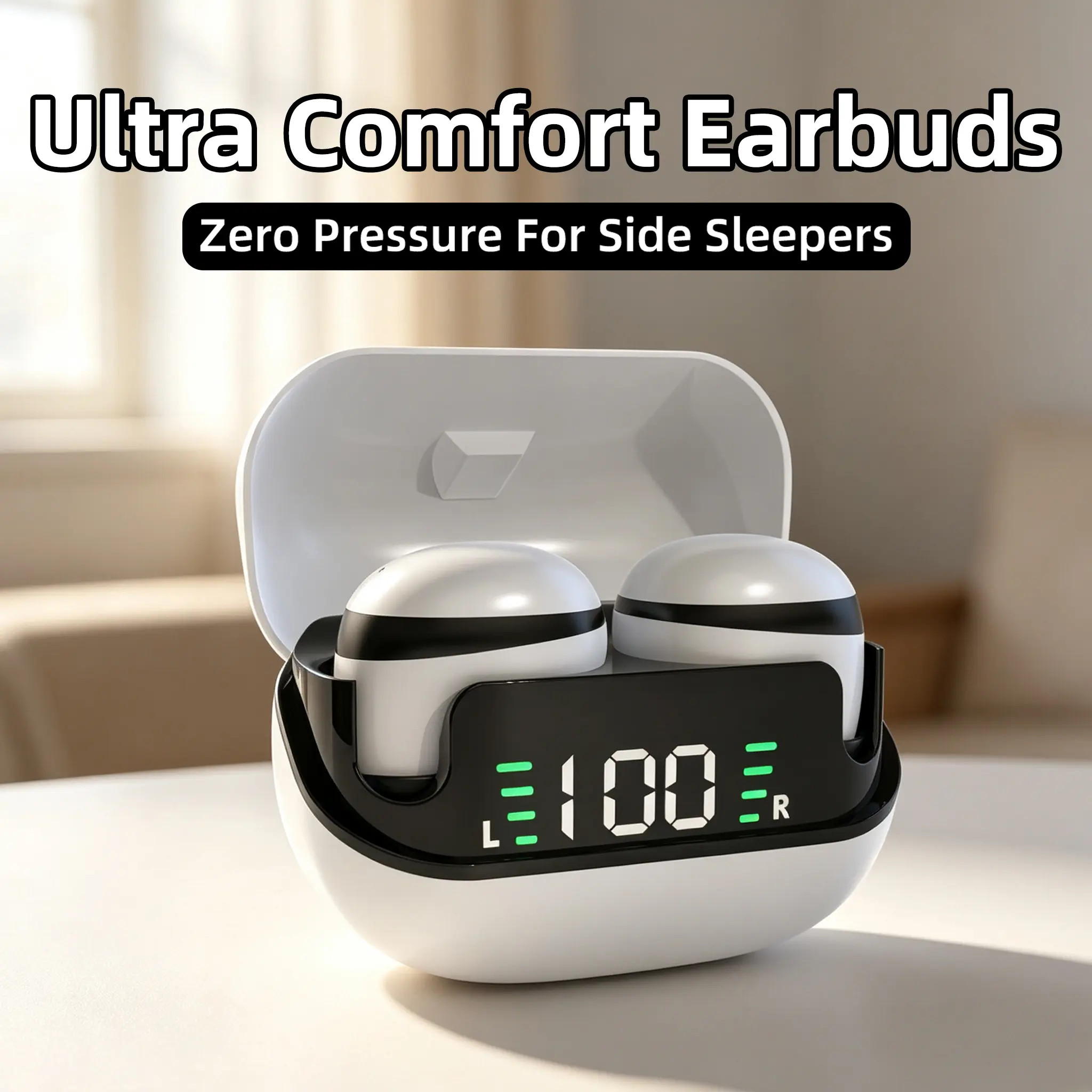 Ultra Tiny Sleep Bluetooth Earbuds Pair - Fully Wrapped Ultra-Thin Soft Silicone In-Ear Audio Headphone, Universal Canal Fit, Pain-Free Long Wear, Side Sleeping No-Pressure Design, Portable Noise-Blocking for Travel, Water Resistant, Charging Compatible