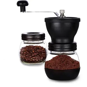 Manual Coffee Bean Grinder with Ceramic Burr, Hand Coffee Grinder Mill Small with 2 Glass Jars( 11OZ per Jar) Stainless Steel Handle for Drip Coffee, Espresso, French Press, Turkish Brew