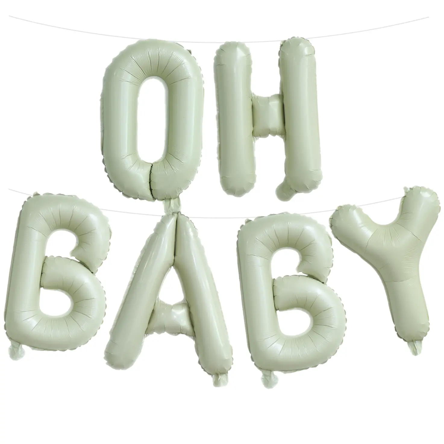 6-Piece 16-Inch Aluminum Foil "OH BABY" Letter Balloon Set with Ribbon & Straw, Backdrop Banner Decoration for Baby Shower, Pregnancy Announcements