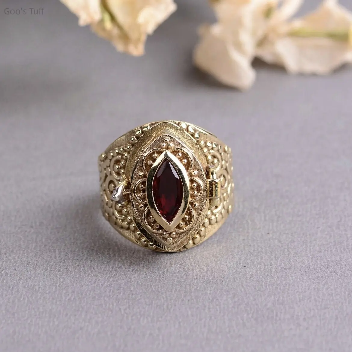 Statement Ring for Men with Marquise Stone, Flip-Open Hidden Compartment, Polished Fashion Jewelry, Gift-Ready for Engagement or Anniversary, Multi-Size, All-Seasons, Hidden Compartments, Male Wear