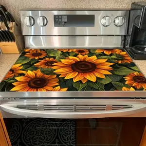 1 piece of rubber stove protection pad with sunflower pattern, anti slip and heat-resistant synthetic cover, suitable for electric glass stove, scratch resistant, multifunctional flat top stove, washing machine, mouse pad, kitchen decoration, oven pad